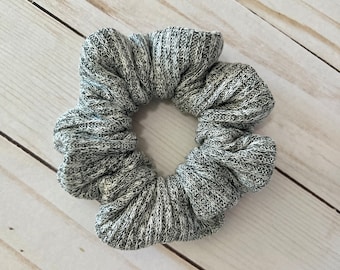 Gray Ribbed Knit Scrunchie, Soft Sweater Hair Tie