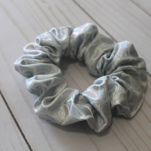 Scrunchie, White and Silver Mermaid Print Hair Scrunchie, Ponytail Holder
