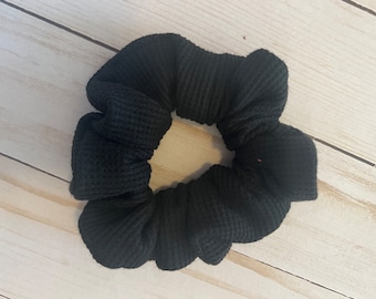 Black Waffle Knit Scrunchie, Hair Accessory