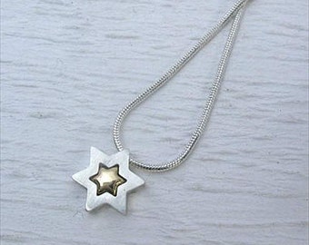 Sterling Silver & 14K Gold Star Of David Necklace