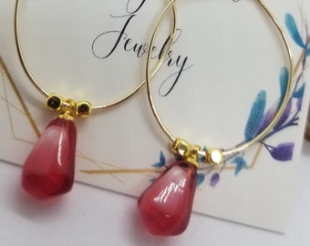 GOLNAR- Pomegranate earrings, Persian earrings, hoops, gift for her, wire wrapped earrings, red earrings