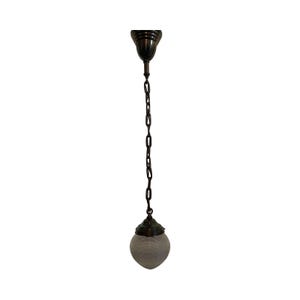 VL1177 Antique 1910 Brass Pendant Holophane Waffle Glass Dental Stalagmite Shade