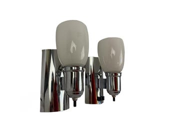 VL1331 Pair Vintage c1940s Chrome Retro Sconces Original Shades Restored