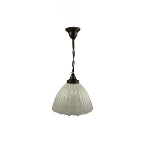 VL1348 Antique c1905 Brass Pendant Brascolite Sheffield Style Shade Restored