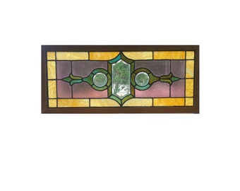 Antique c1900 Victorian Aesthetic Era Ripple Beveled Stained Glass Transom Window AG1009