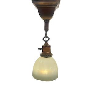 VL1099 Antique c1904 Brass Craftsman Pendant Sconce Sheffield Shade Restored