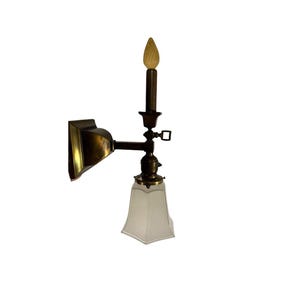 VL1075 Antique Craftsman c1910 Gas Electric Brass Sconce Period Shade Restored