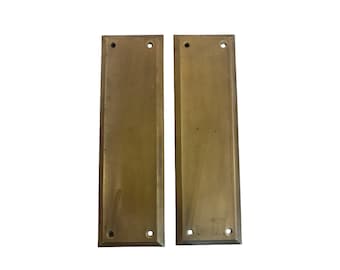 AH1043 Pair Antique c1920 Brass Plated Steel Push Plates Door Hardware Restored