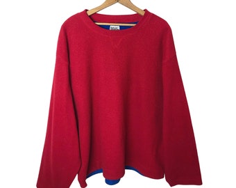 90's Red FLEECE 'Basic Editions' Plain Raglan Fuzzy Pullover Size X-Large