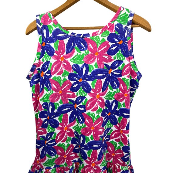 80’s Colorful Floral Drop Waist Ruffle Romper Min… - image 4