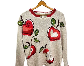 90’s Bite of Apple Hand-knit Sweater Size Small