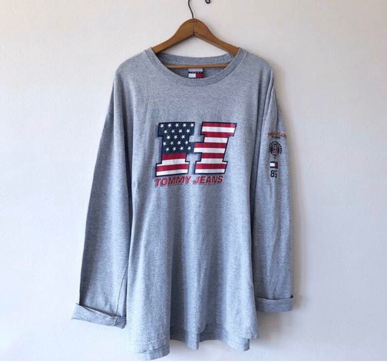 Vintage 90/'s TOMMY JEANS Tommy Hilfiger Sportswear Logo Crew Long Sleeve Tee Size X-Large