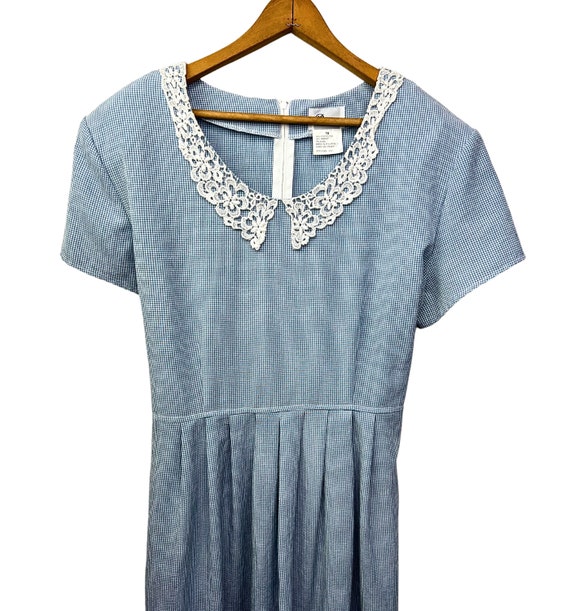 90’s Blue Gingham Plaid Lace Collar Dress Size 18 - image 3