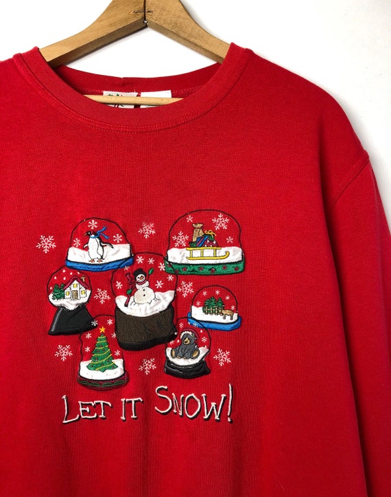 90’s Snow Globe Let it SNOW Embroidered Ugly Holi… - image 4