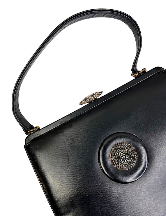 50’s Black Ornate Honeycomb Vegan Leather Purse - image 3