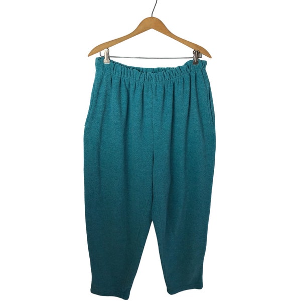 80’s Turquoise Velour Fleece | Elastic Waist Lounge Pants with Pockets Wms Plus Size 1X