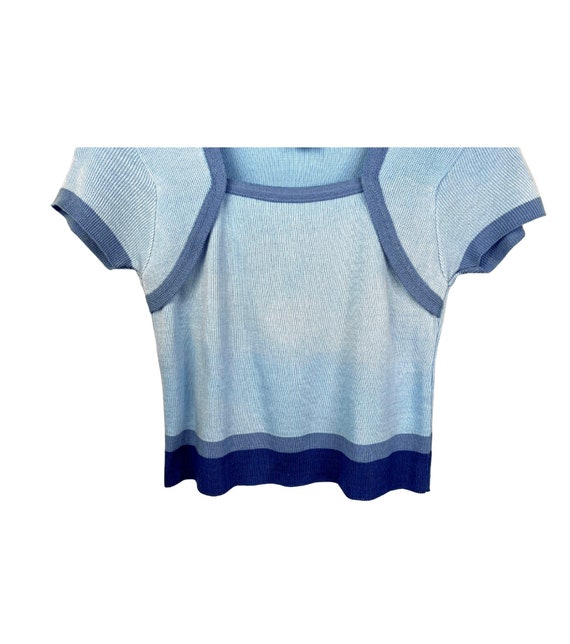 90’s Blue Ombré Attached Shrug Fitted Knit Crop B… - image 2