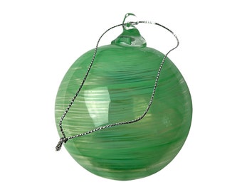 Vintage Green Swirl Hand Blown Glass Ornament 5” x 4”