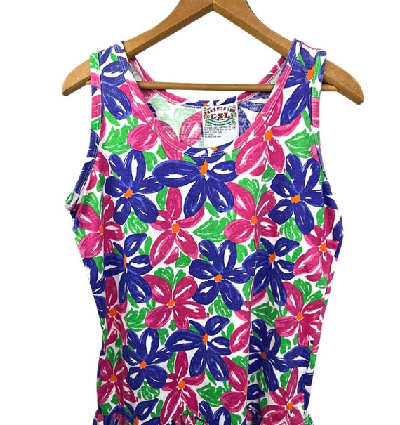 80’s Colorful Floral Drop Waist Ruffle Romper Min… - image 2