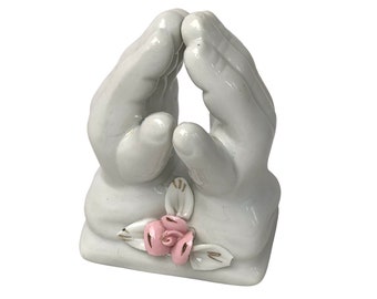 Vintage Porcelain Prayer Praying Hands Religious Figurine Statue