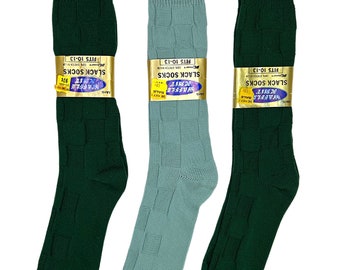 70’s Kmart Waffle Knit Slack Socks Fits Size 10-13 DEADSTOCK Sage + Dark Green