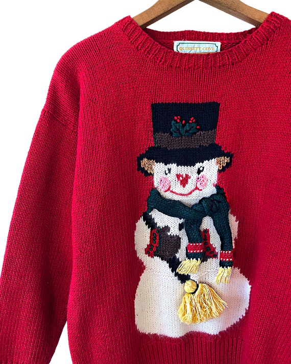 Vintage 1980's SNOWMAN Chunky Knit Novelty Ugly H… - image 2