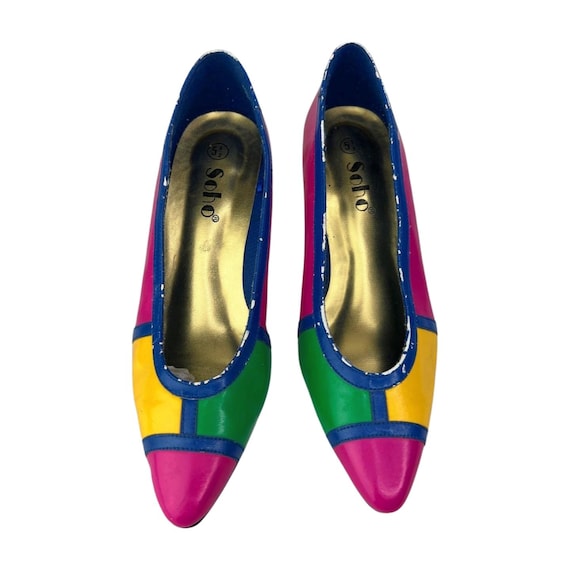 80s Pink Mod Colorblock Heels Wms Size 5 - image 7