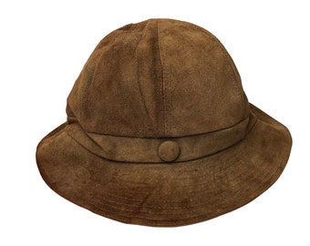 Vintage 50er Jahre Astor Schokobrauner Wildleder Knopf Bucket Hat