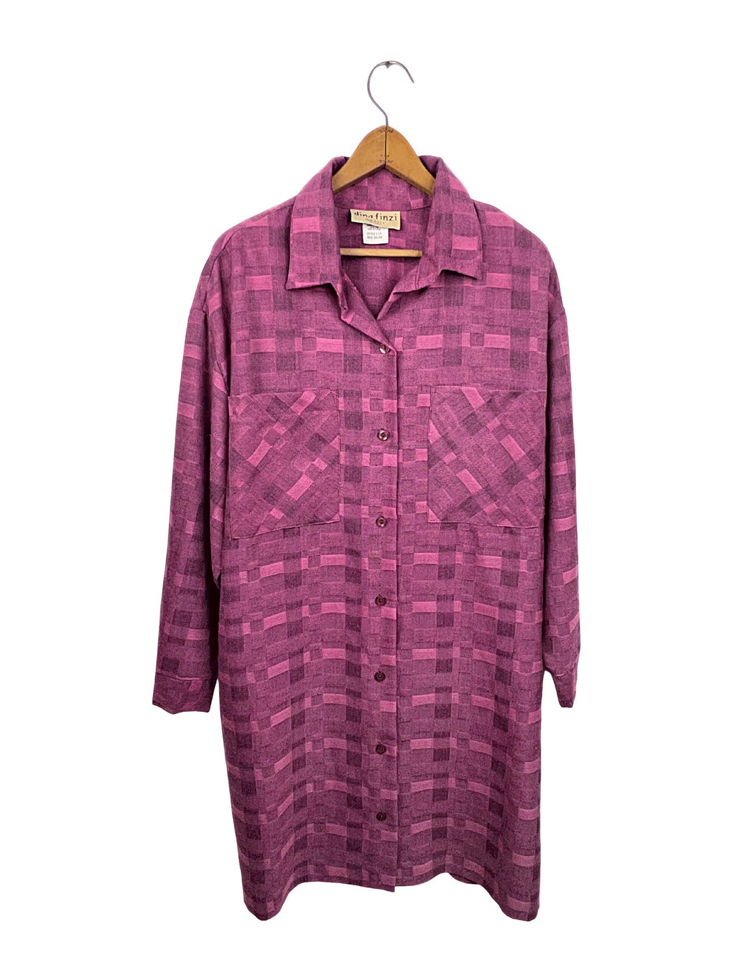 Abito camicia scozzese scozzese Dina Finzi anni '80 con tasche