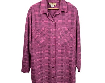 80’s Dina Finzi Pink Plaid Shirt Dress with Pockets Plus Size 2X