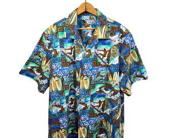 70's Kowa Coast Hawaiian Surfer Button Down Size X-Large