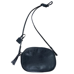 80&#39;s Navy Vegan Leather Oval Crossbody Tassel Purse