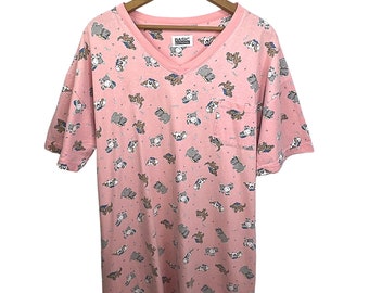 90’s All Over Pink Puppy Dog 100% Cotton Short Sleeve Sleep Night Shirt Size Large-XL
