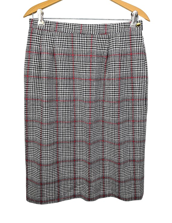 90’s Wool Herringbone Plaid Pencil Skirt with Poc… - image 3