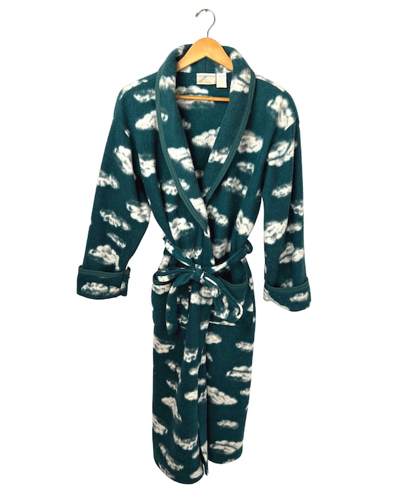 90's Clouds Sky Forest Green Fleece Hampton House Bathrobe House Coat Size Large 90's Clouds Sky Forest Green Fleece Hampton House Bathrobe House Coat Size Large