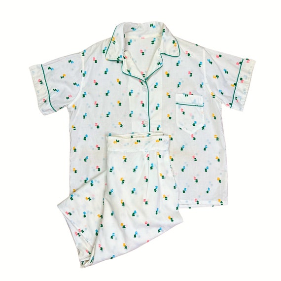 60’s Retro Floral Cotton Poplin Pajama Set Size L… - image 1