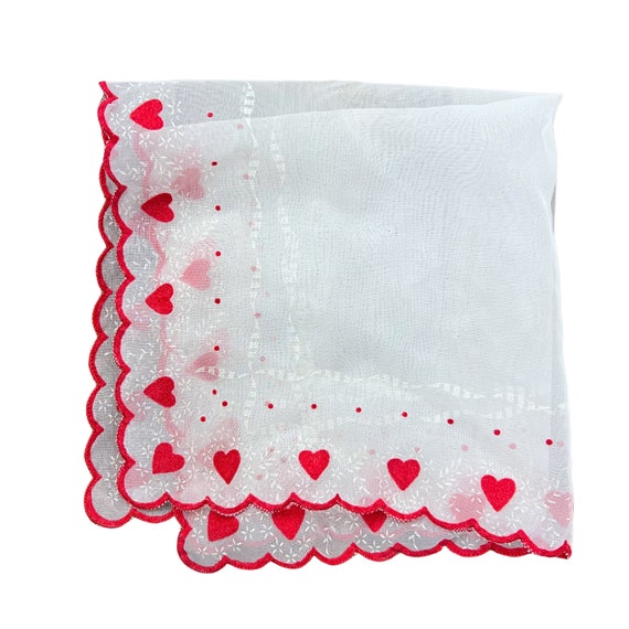 50’s Valentine’s Day Heart Chiffon Sheer Handkerc… - image 1