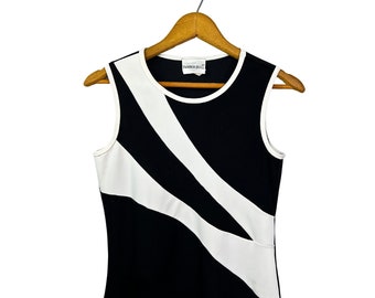 90s Black + White Mod Stripe Stretchy Tank Top Size Small