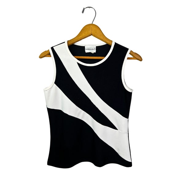 90s Black + White Mod Stripe Stretchy Tank Top Siz