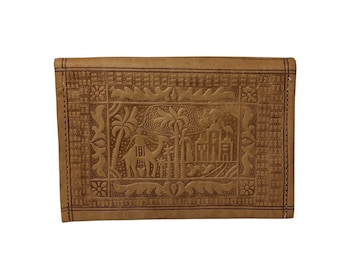 Vintage Tooled Leather Tri-Fold Moroccan Wallet