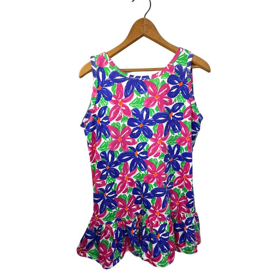 80’s Colorful Floral Drop Waist Ruffle Romper Min… - image 3