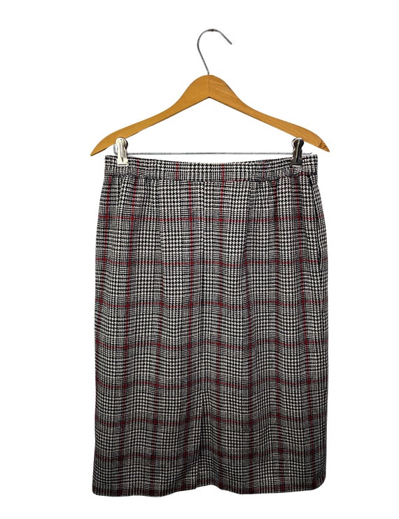90’s Wool Herringbone Plaid Pencil Skirt with Poc… - image 4