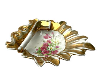 50’s Gold German Porcelain Tobacco Pipe Ashtray