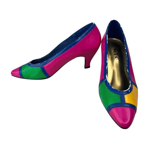 80s Pink Mod Colorblock Heels Wms Size 5 - image 2