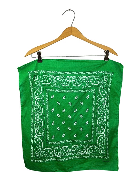 70’s Kelly Green 100% Cotton Handkerchief Bandana… - image 2