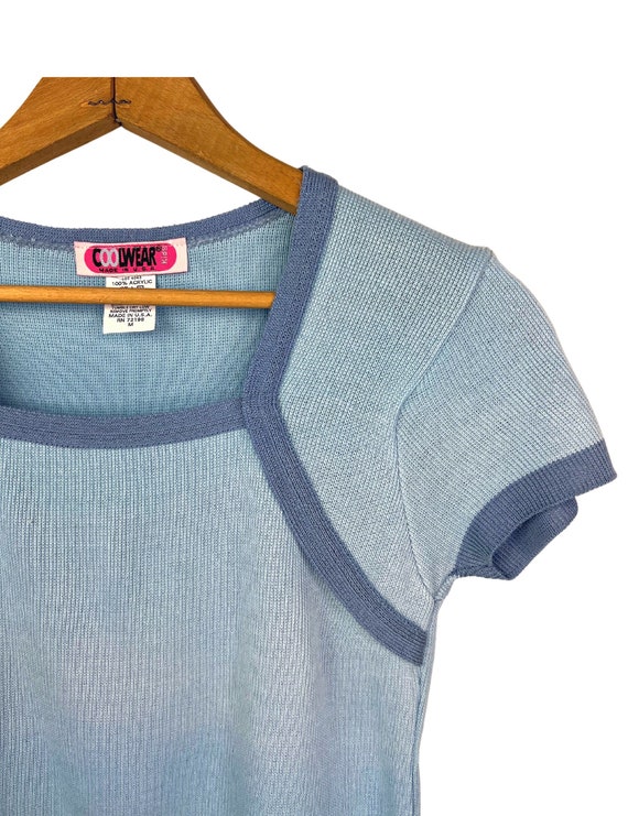 90’s Blue Ombré Attached Shrug Fitted Knit Crop B… - image 5