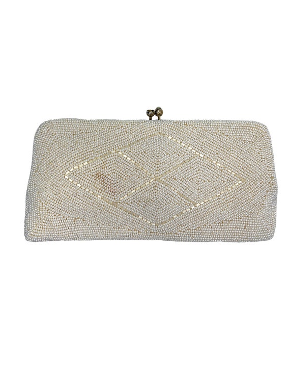 50’s Beaded Evening Bag Clutch 8.5” x 4” Bridal F… - image 3