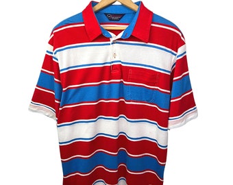 80’s Retro Red Stripe Henley Polo Size Large