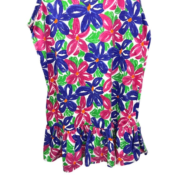 80’s Colorful Floral Drop Waist Ruffle Romper Min… - image 6