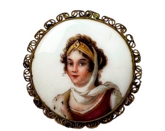 Antique Czechoslovakian Porcelain Portrait Brooch Pin